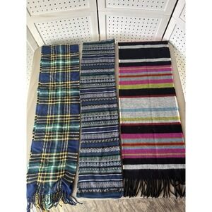 LOT/3 V. Fraas Women's Scarves Scarf Acrylic Fringe Winter Plaid Stripe Print